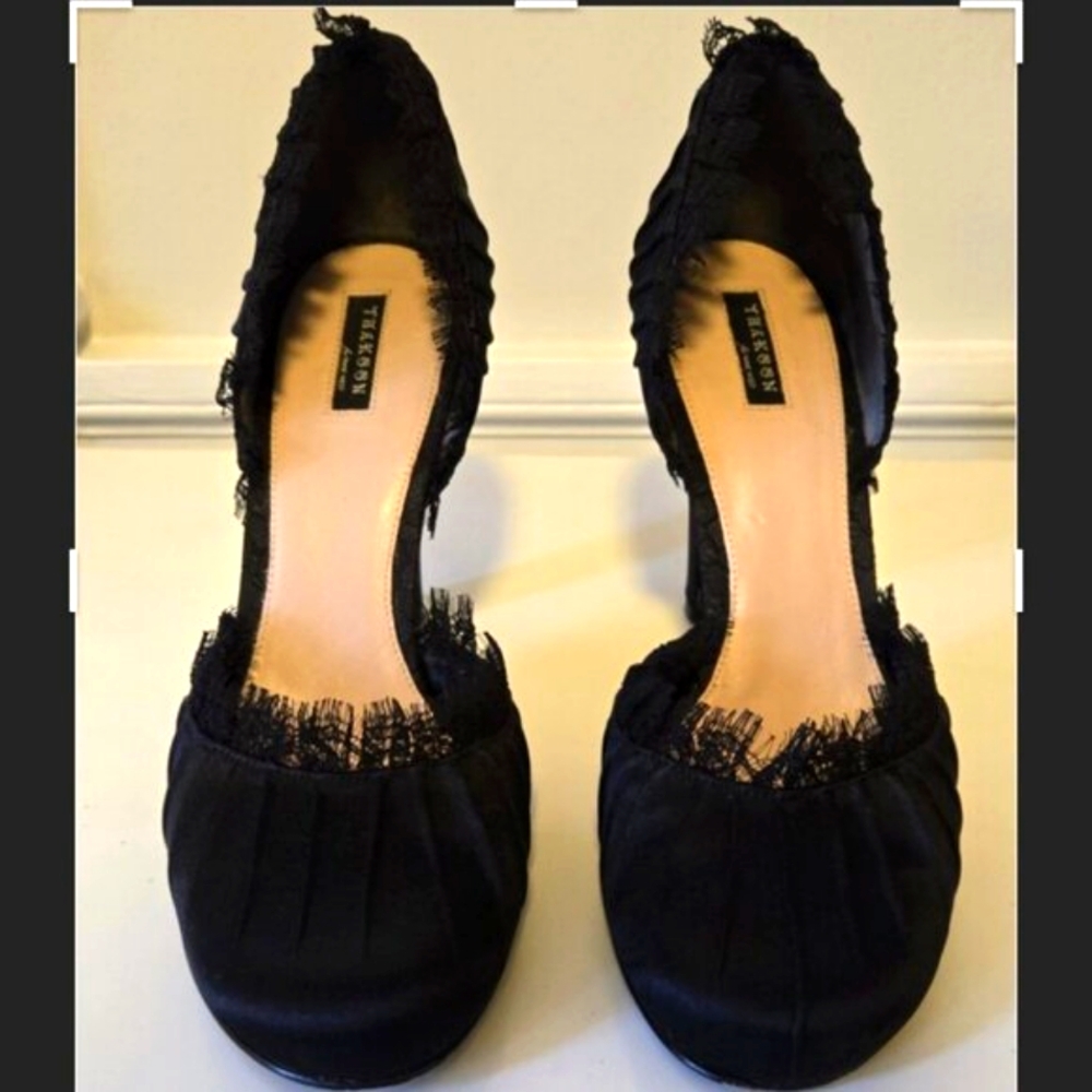 Thakoon Nine West Salon D'Orsay Black Satin Round Toe Pumps 7.5